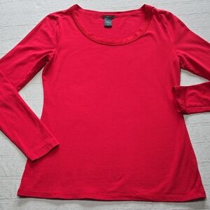 Ann Taylor Factory Satin Trim Scoop Neck Long Sleeve Tee Women's Size S